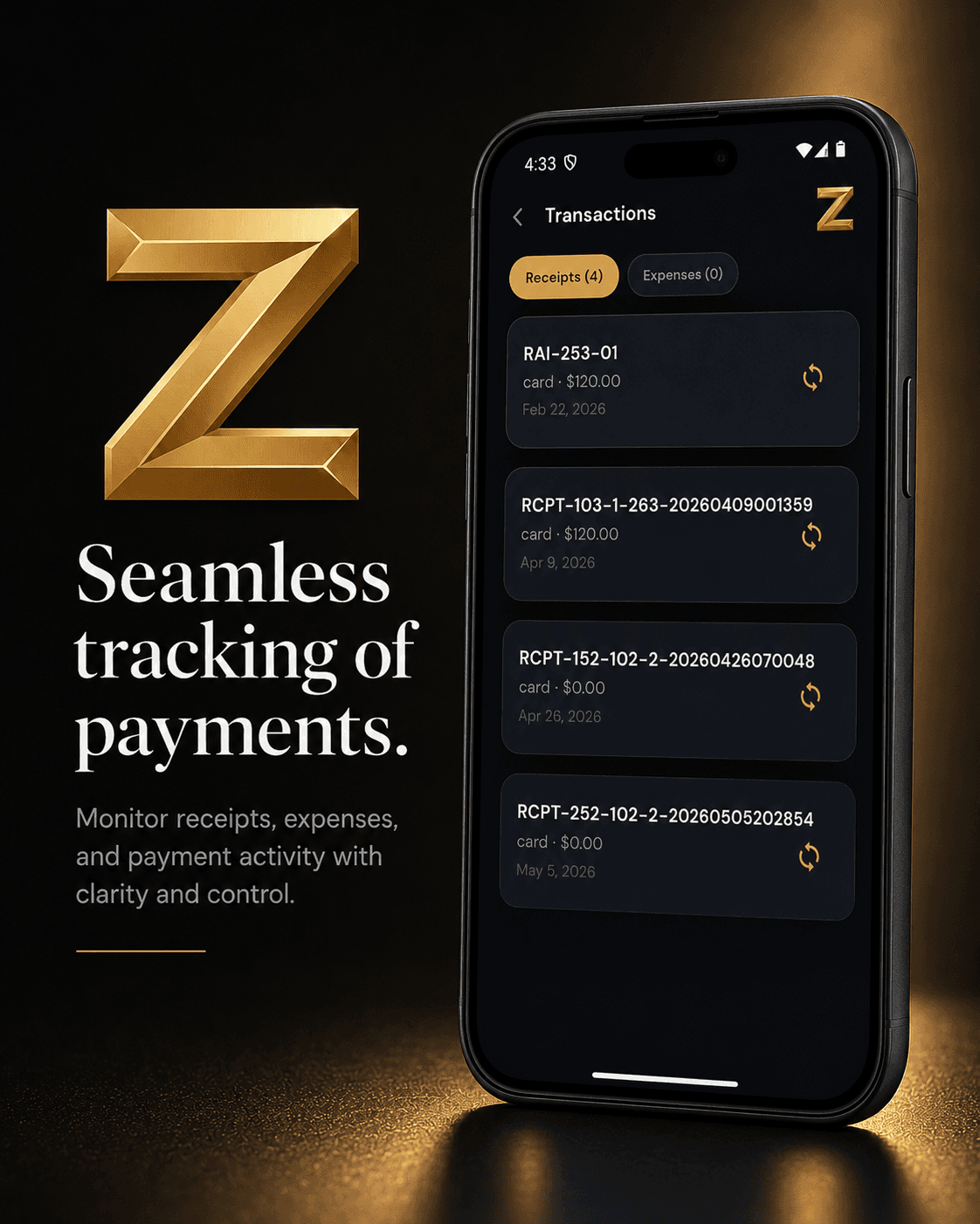 Zemo transactions screen